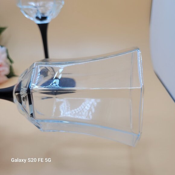 Vintage Luminarc France Octime Black Stemmed Water Goblets Wine Glasses Set of 2 - Picture 3 of 14